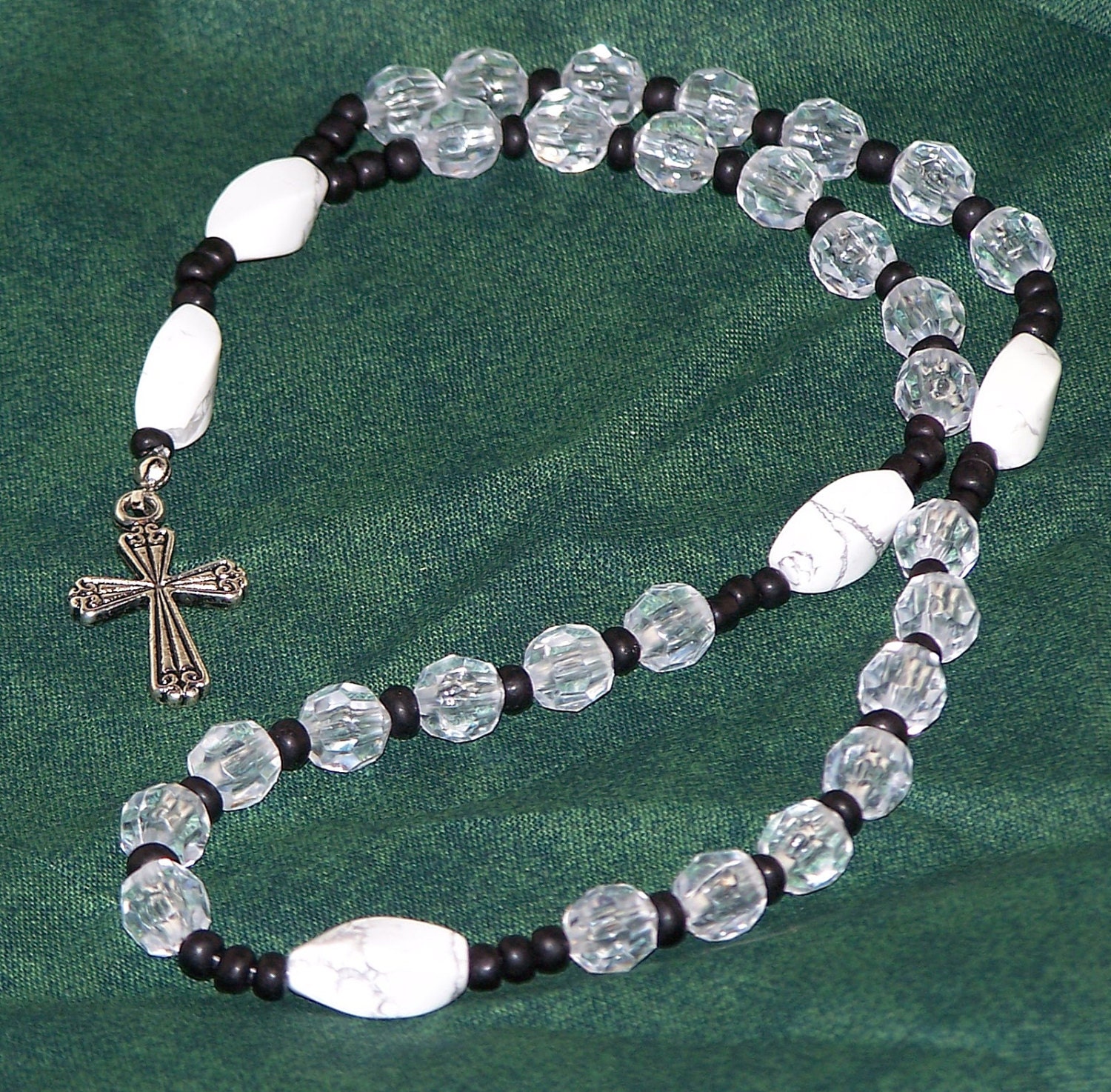 Christian Prayer Beads with White Marble Black and by PamCraftsit