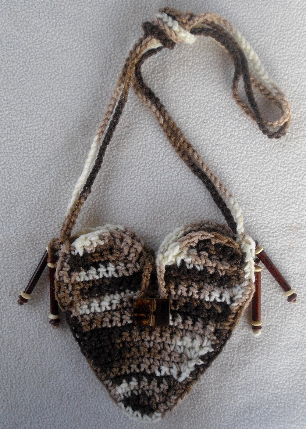 Brown Heart Purse Crochet with Bamboo Button by HoneyBeadsJewels