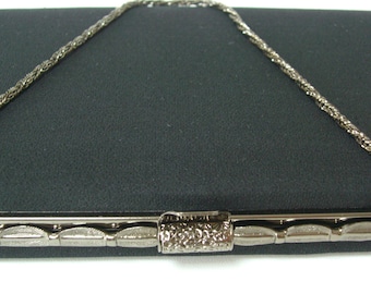 Black silk handbag or clutch purse, 1980s vintage Japanese