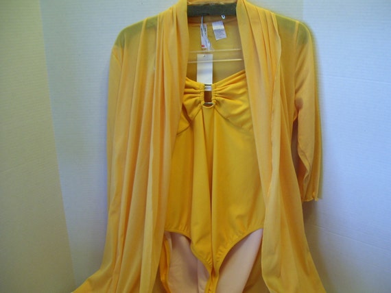 Bathing Suit Bright Yellow Matching Swimsuit Cover up Toe