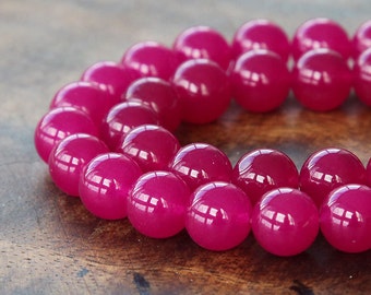 Dyed Jade Beads, Semi-transparent Magenta, 10mm Round - 15 inch strand - eSJR-M27-10