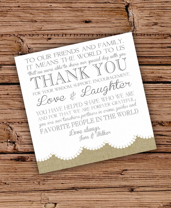 Items Similar To Burlap And Lace Thank You Note On Etsy