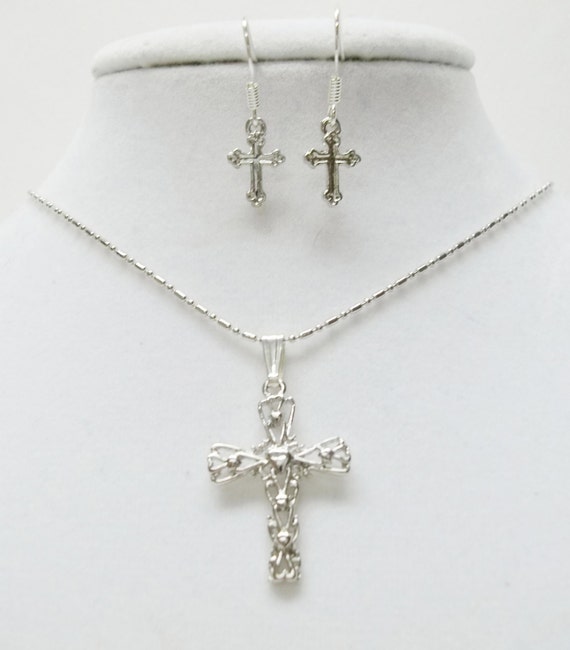 silver cross pendant necklace earrings by sabrinadesignjewelry silver cross pendant necklace earrings by sabrinadesignjewelry