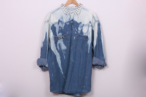 Acid Wash Studded Denim Shirt jeans Vintage DIY 90s by SORUTHLESS