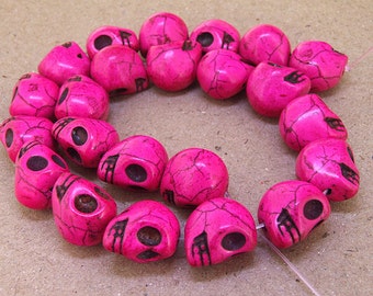 One Full Strand--- Pink Skull Turquoise Beads----17mmx17mm ----about 22 Pieces----15.5inch strand
