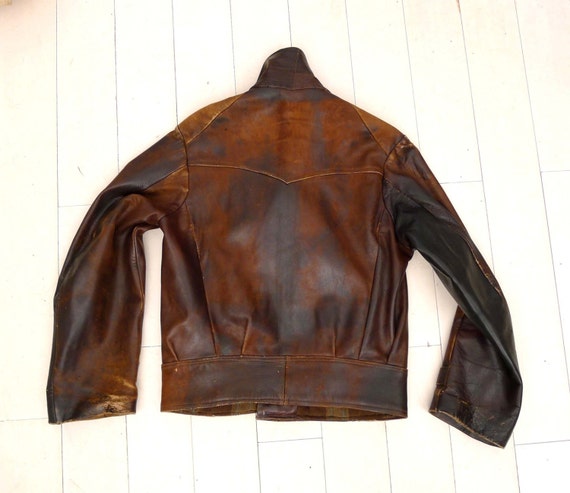Vtg 1930s/40s Brown Leather Motorcycle Flight Bomber Jacket