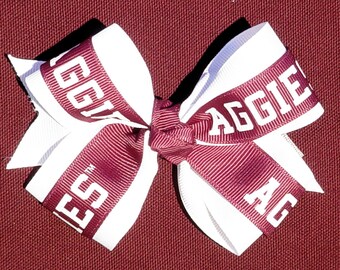 Handmade Texas A&M Aggie Double Bow on Alligator Clip