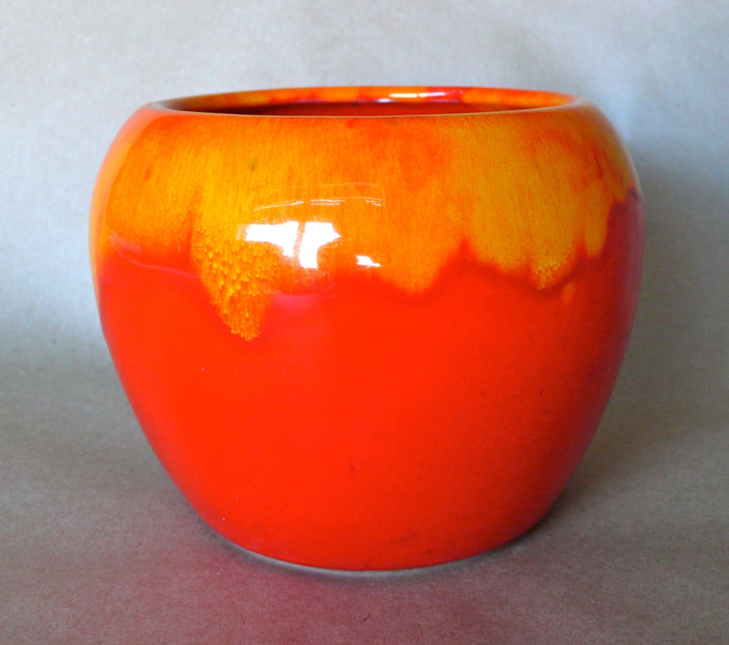 Vintage Red Orange Drip Glazed California Pottery Planter