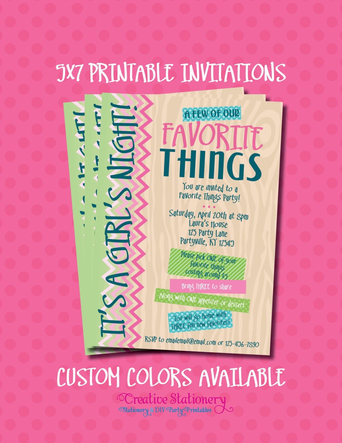 Favorite Things Party Invitations. Printable by CreativeStationery