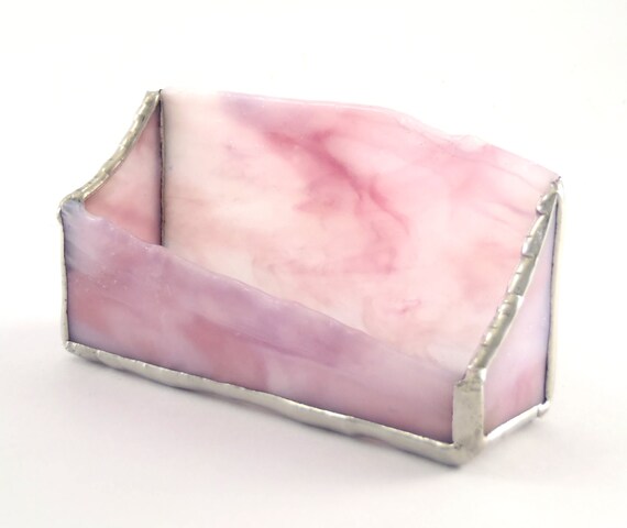 Desktop Business Card Holder Pink Stained Glass Unique