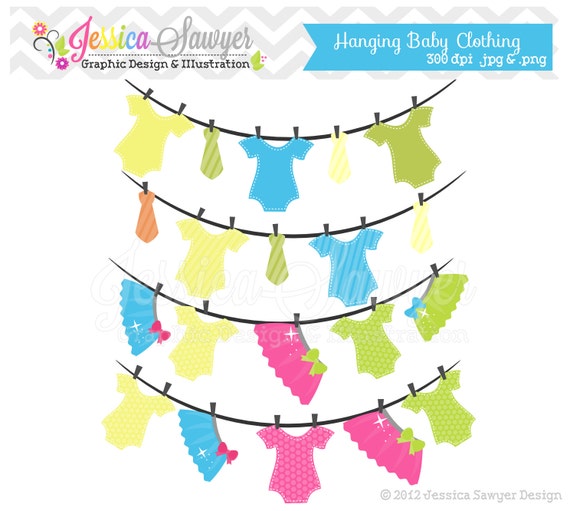 INSTANT DOWNLOAD, Hanging baby clothing clipart - tutu and tie clip art - card making - digital scrapboking - onesies Il_570xn