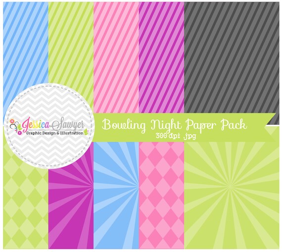 INSTANT DOWNLOAD, bowling night digital paper pack - starburst background - card making - invitation - printable papers Il_570xn