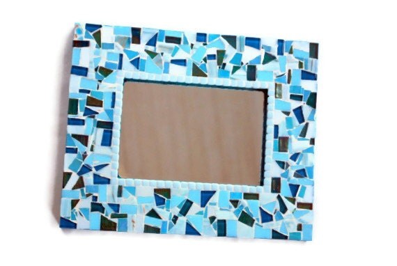 Blue Teal White Mosaic Mirror by GreenStreetMosaics on Etsy