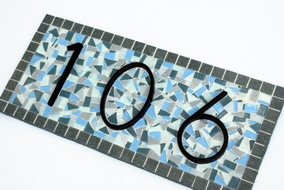 Mosaic House Numbers Address Sign by GreenStreetMosaics on Etsy