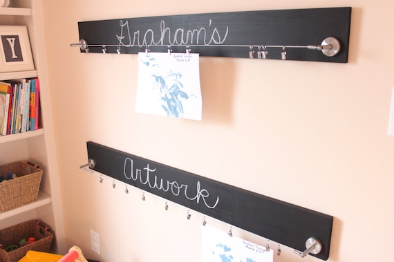 4 Ft Chalkboard Children's Artwork Display Board with Stainless Steel Clips