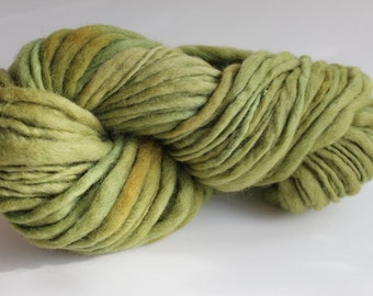 Lime Green Color Hand Spun Hand Dyed Thick and Thin Chunky Wool Yarn