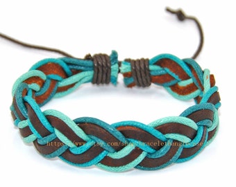 Fashion leather bracelet woven bracelet with leather and cotton ropes ...