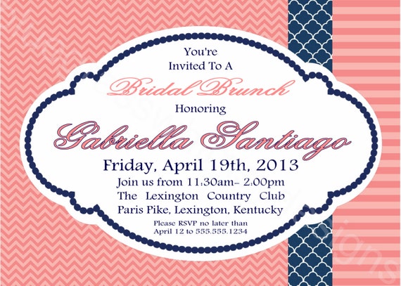 Preppy Bridal Luncheon Invitation pink chevron / stripe and