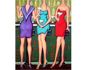 Girls Night Out girlfriends bar scene Glicee Print 8x10