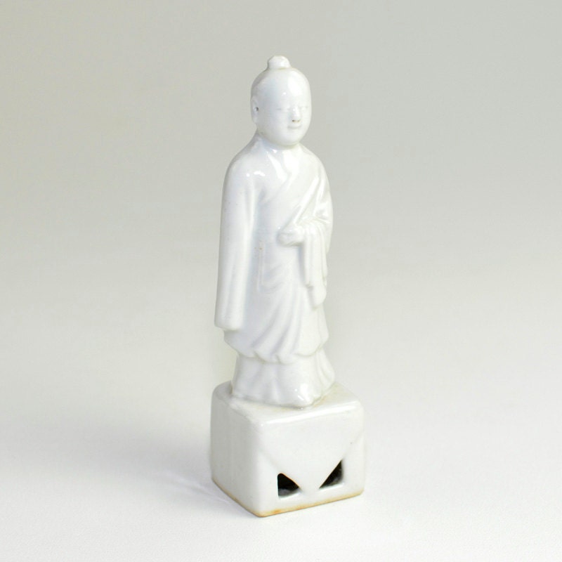 White Chinese Monk Porcelain Statue Glazed Ceramic Figurine