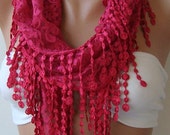 NEW- Mothers Day Gift  hot pink  - Lace Shawl/ Scarf - Headband with Lace Edge