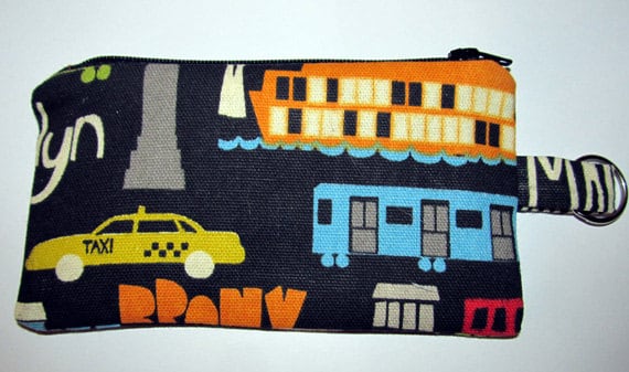 New York Handmade Coin purse - Change Pouch - Zippered Bag with Key Ring