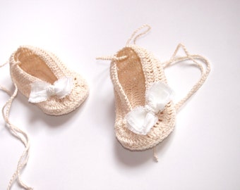 Linen Baby Girl Shoes, Baby Girl Gift, Christening/Blessing Baby Shoes, Made to order