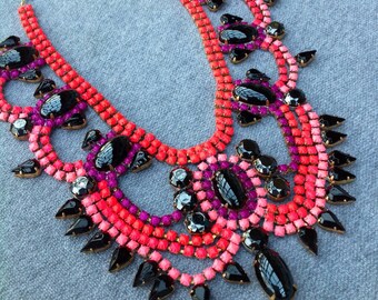 Custom Vintage Hand Painted Rhinestone Statement Necklace - Dannijo look