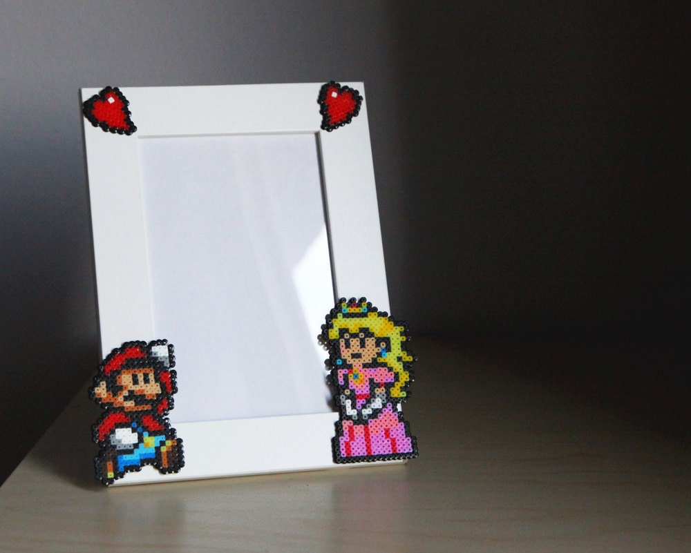 Super Mario Picture Frame White Frame with Mario & by BeadxBead