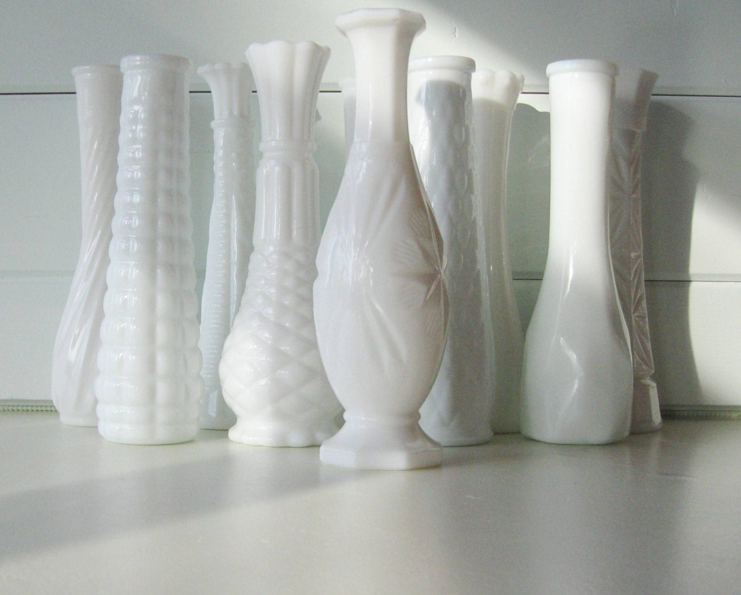 Wedding Decoration Milk glass bud vases by TrellisWeddingware