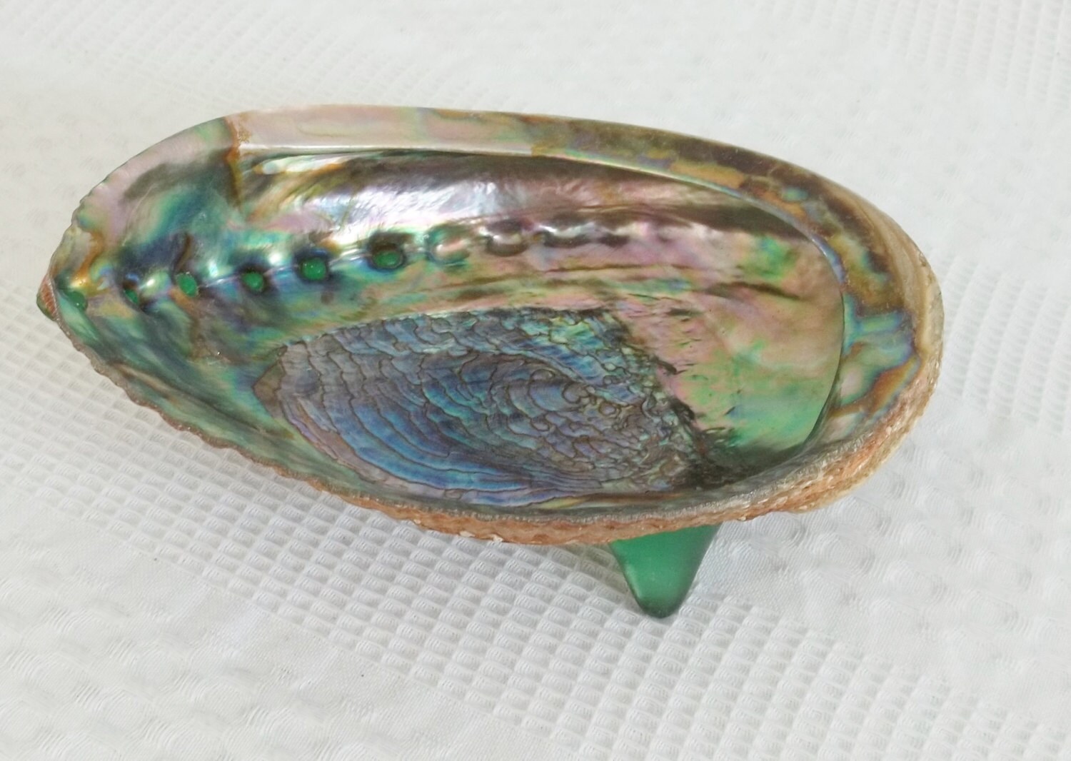 Vintage abalone shell dish with lucite legs and inlay sea