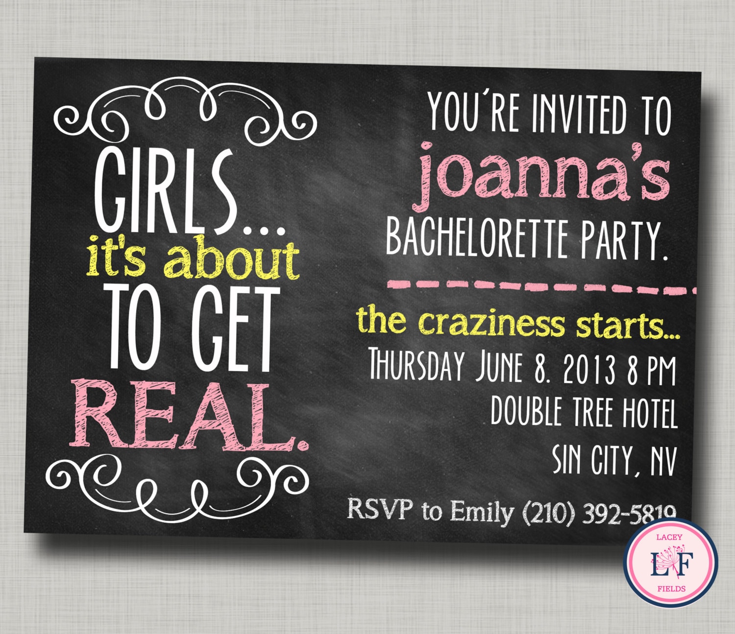 Bachelorette party invitation printable Chalkboard by ...