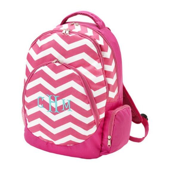 Items similar to Monogrammed Backpack Hot Pink Chevron Bookbag on Etsy