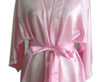 Light Pink Satin Bridesmaids robes Kimono Crossover Robes Spa Wrap Perfect bridesmaids gift, getting ready robes, Bridal shower party favors