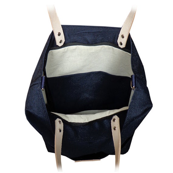 Navy blue cotton tote handbag SEAL / natural by MOOSEdesignBAGS
