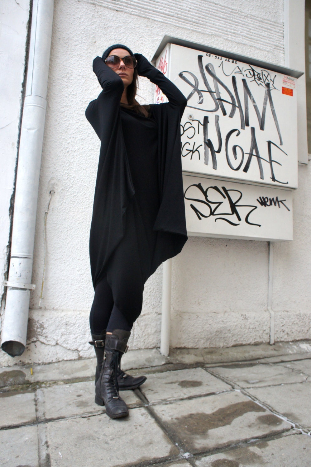 sale oversize black casual top asymmetric raglan sale oversize black casual top asymmetric raglan