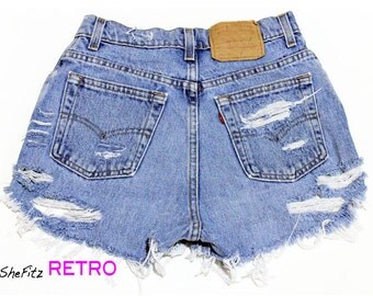 All Sizes Grunge Shredded High Waisted Cut Off Shorts