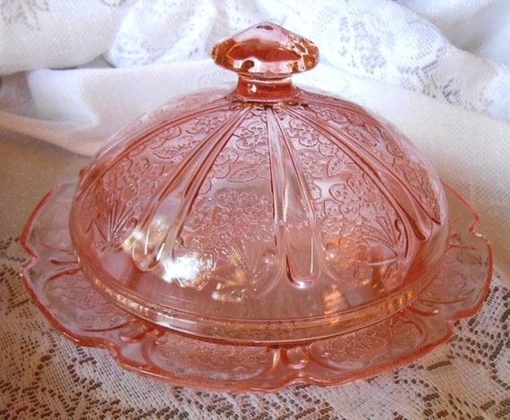 pink depression butter dish