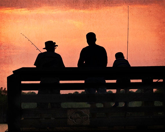 Dad Grandpa Son Family Men Fishing Buddies Silhouette Fine