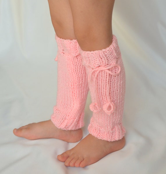 Items similar to Pale pink hand knit little girl lace leg warmers knit