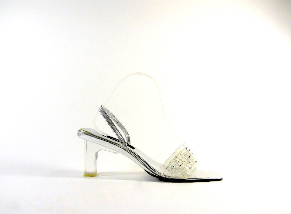 Lucite Sandal 9 Metallic Silver GEOMETRIC Princess by Marmelange