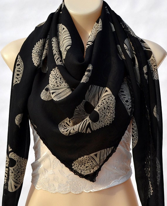 The new fashion chiffon skull scarf classic black bud by xyuezw