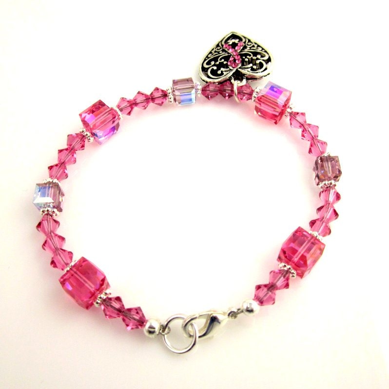 Pink Ribbon Beaded Bracelet Breast Cancer Awareness Bracelet