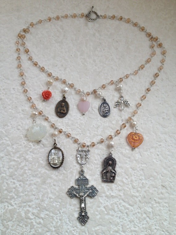 Necklace with Vintage Catholic Saints Medals