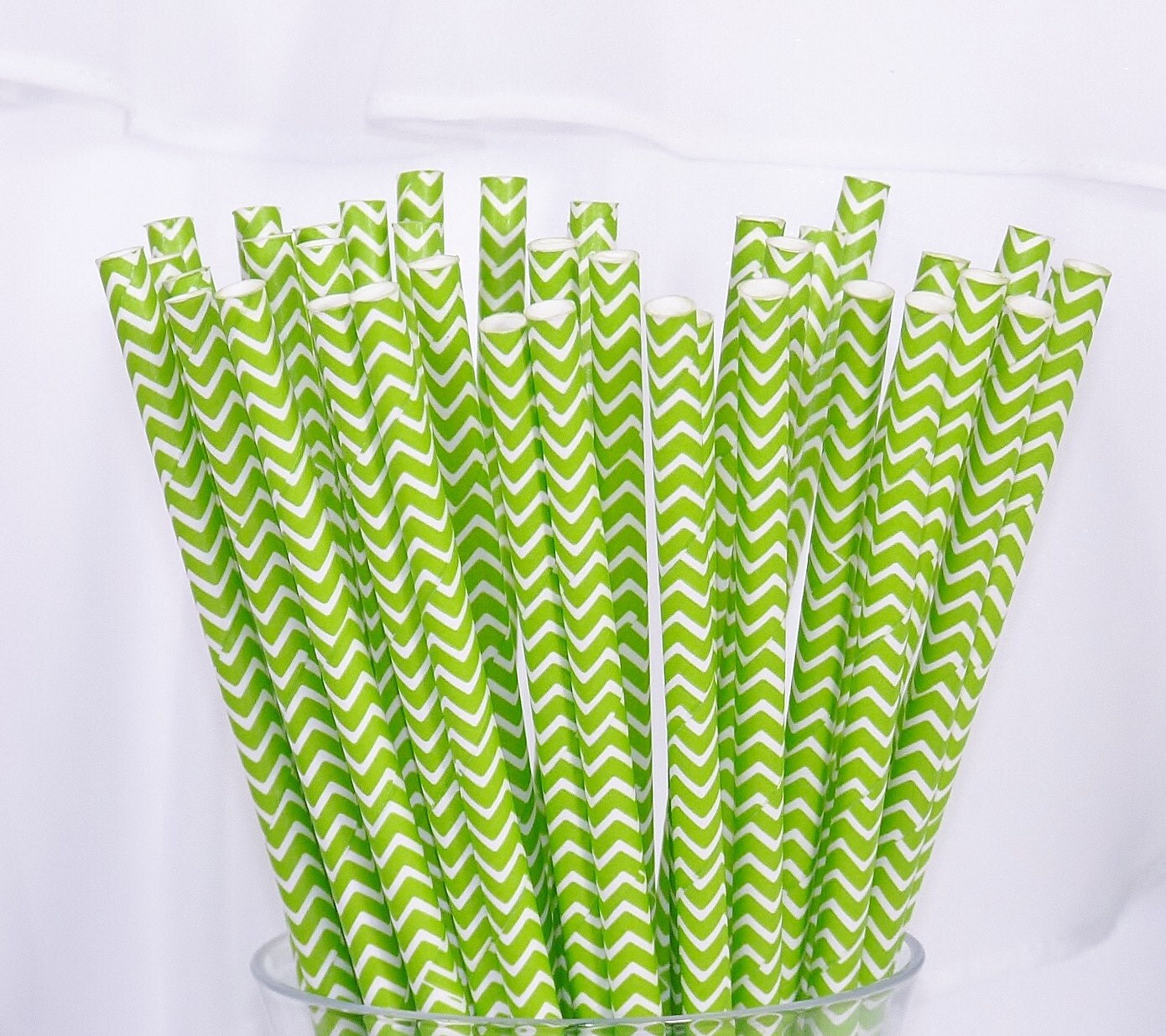 NEW Green CHEVRON Stripe 25 Paper Straws Reunion Wedding