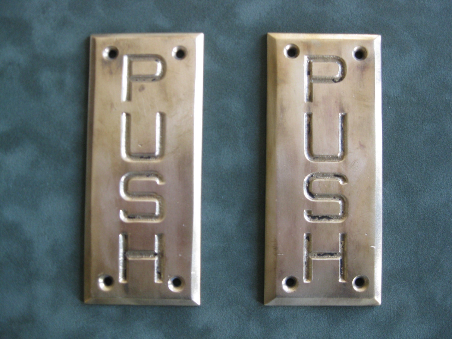 Vintage Brass PUSH door plates by TimelessObjects on Etsy