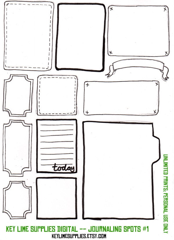 Blank Printable Art Journal Collage Sheet Hand Drawn for