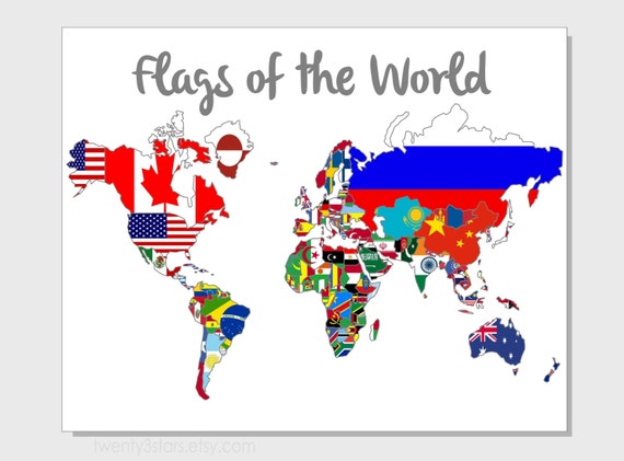 flags of the world map print choose your by twenty3stars on etsy