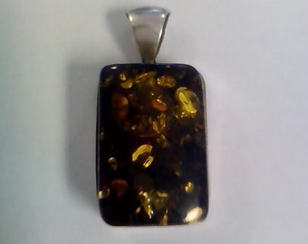 Vintage Dark Fossil Amber Pendant 925 Hallmarked Silver - Signed WK