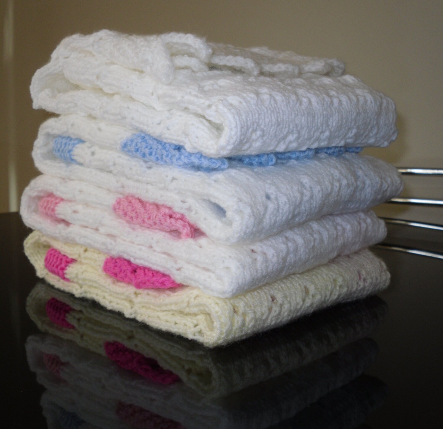 Knitted baby blanket car seat/ moses basket size lace